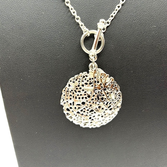 Cookie Lee Necklace Silver-tone toggle closure Crystals round Sphere Long 32” - Picture 10 of 13